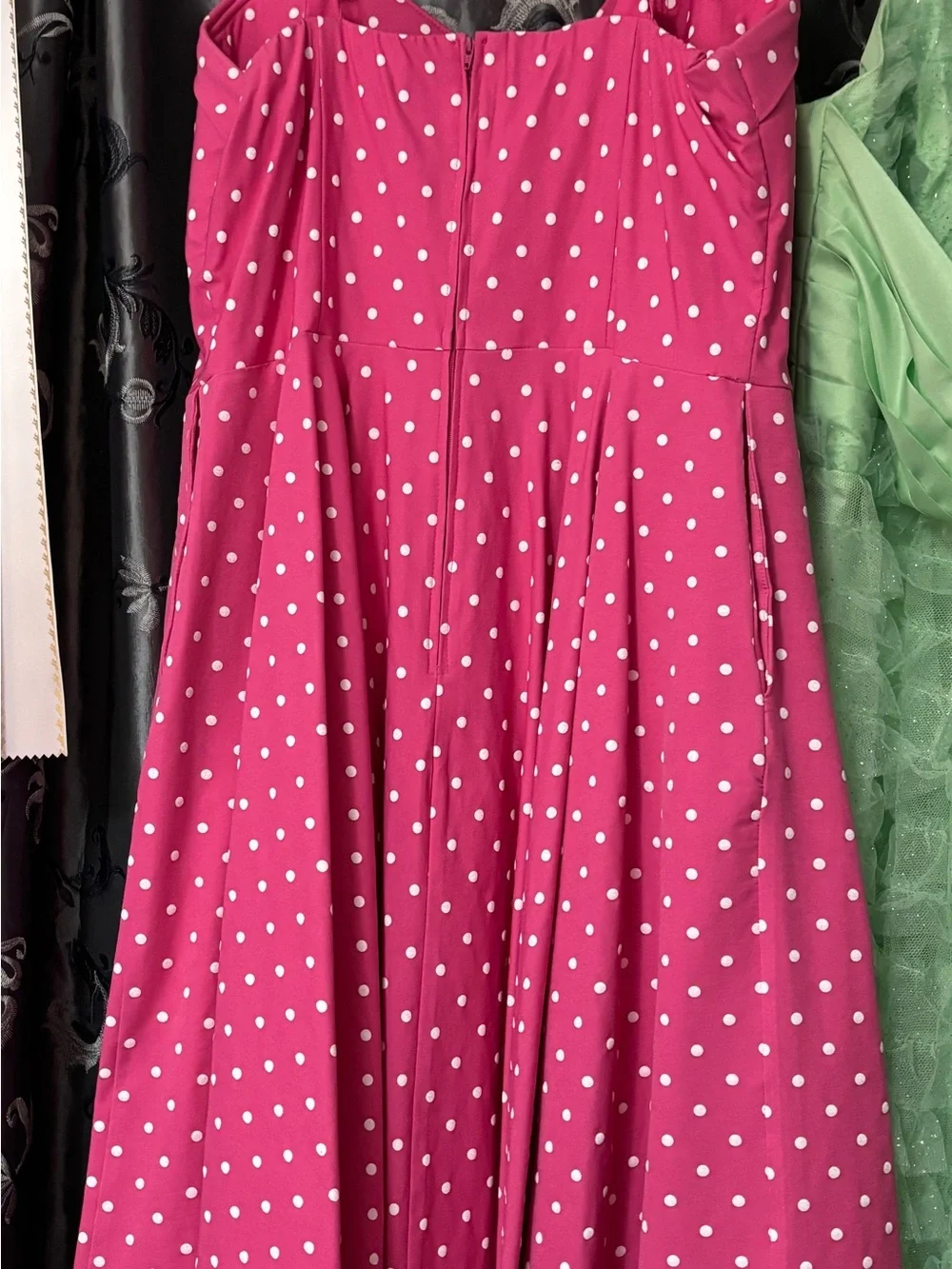 Vixen by Micheline Pitt Fuchsia Polka Dot Fit-and-Flare Midi Dress - Picture 4 of 6